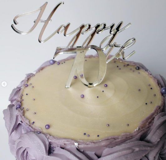 Happy 70th Birthday cake topper and Name Cake Charm - Harwill & Fox