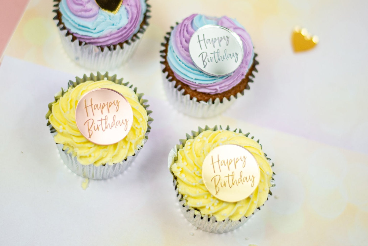 Happy Birthday Acrylic Cake Disc Cupcake Toppers - Harwill & Fox