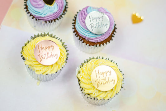 Happy Birthday Acrylic Cake Disc Cupcake Toppers - Harwill & Fox