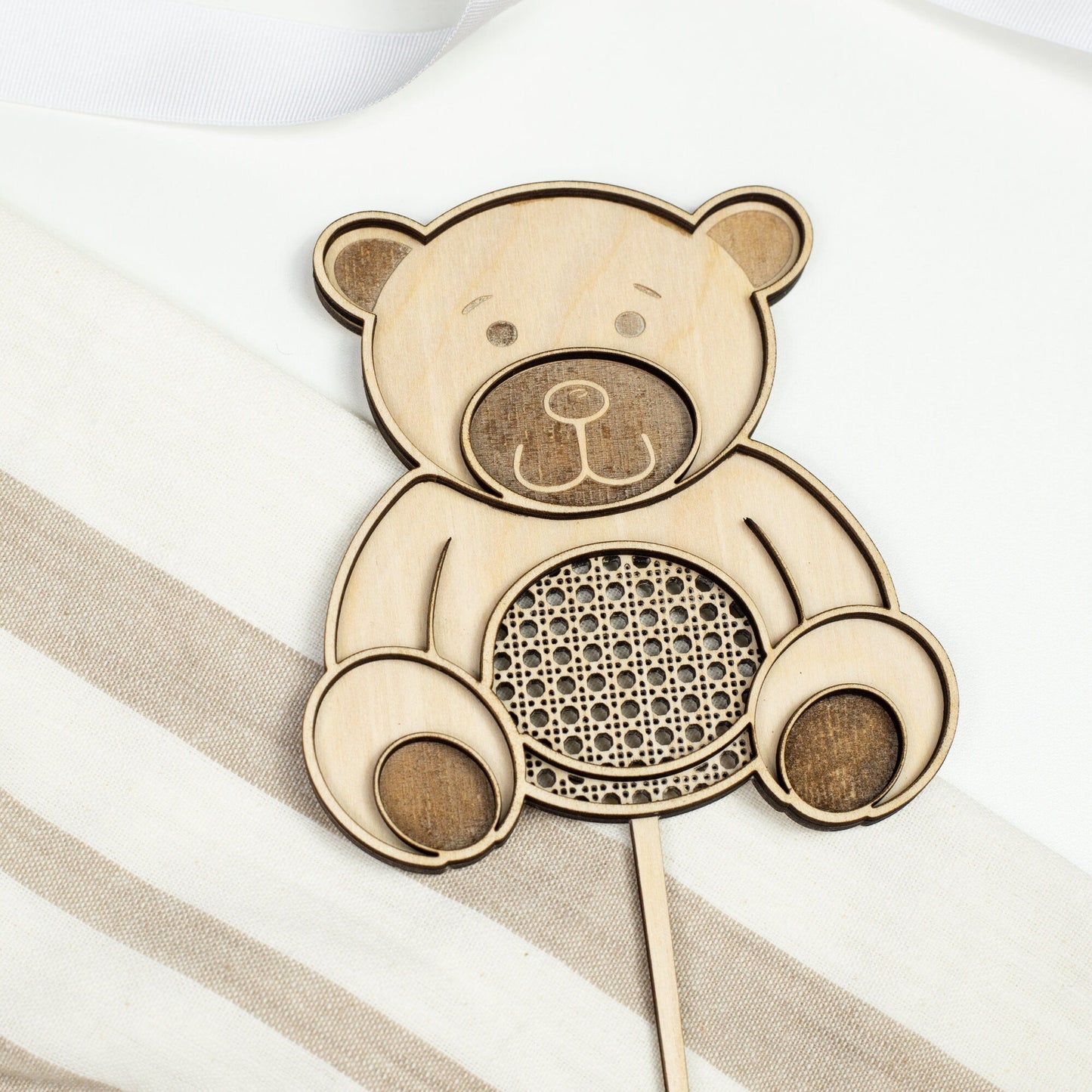 Teddy Bear Rattan Wooden Theme Cake Charm - Harwill & Fox