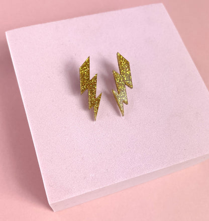 Glitter Lightning Bolt Stud Earrings