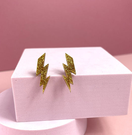 Glitter Lightning Bolt Stud Earrings