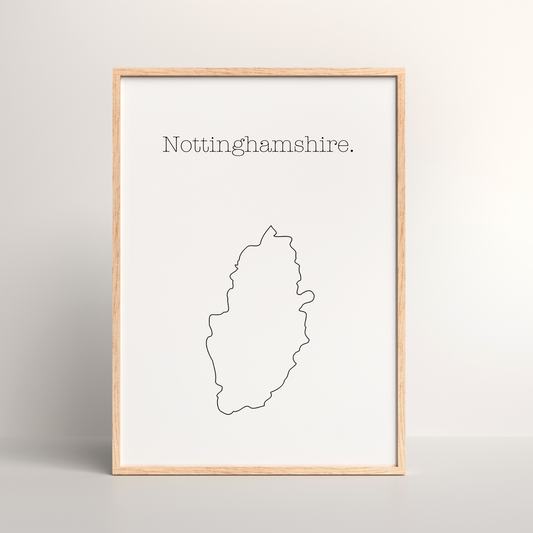 Minimal Nottinghamshire Map Luxury Wall Art Print