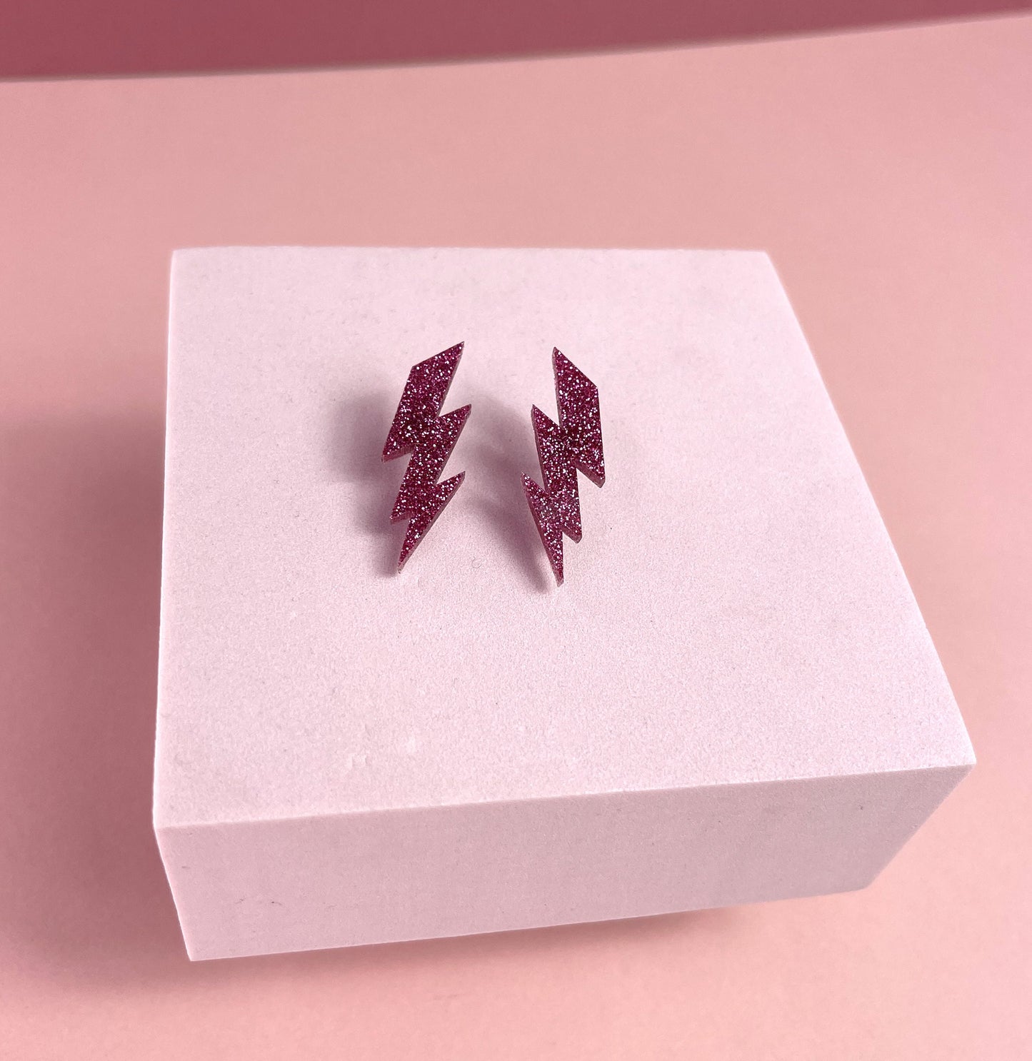 Pink Glitter Lightning Bolt Acrylic Stud Earrings