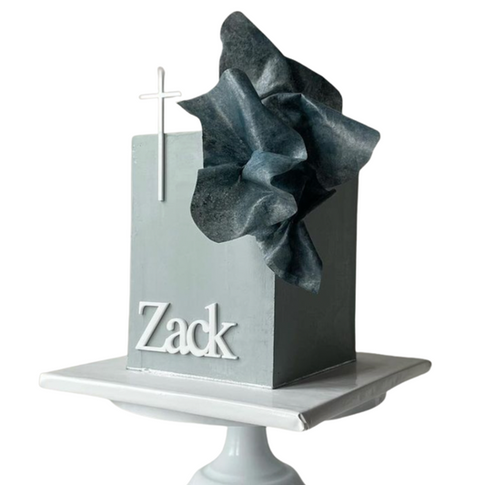 Serif Name Cake Charm with Thin Cross Charm