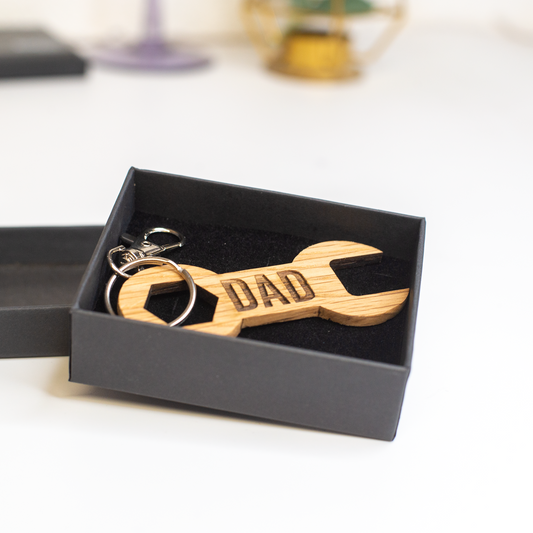 Dad Spanner Wooden Keyring