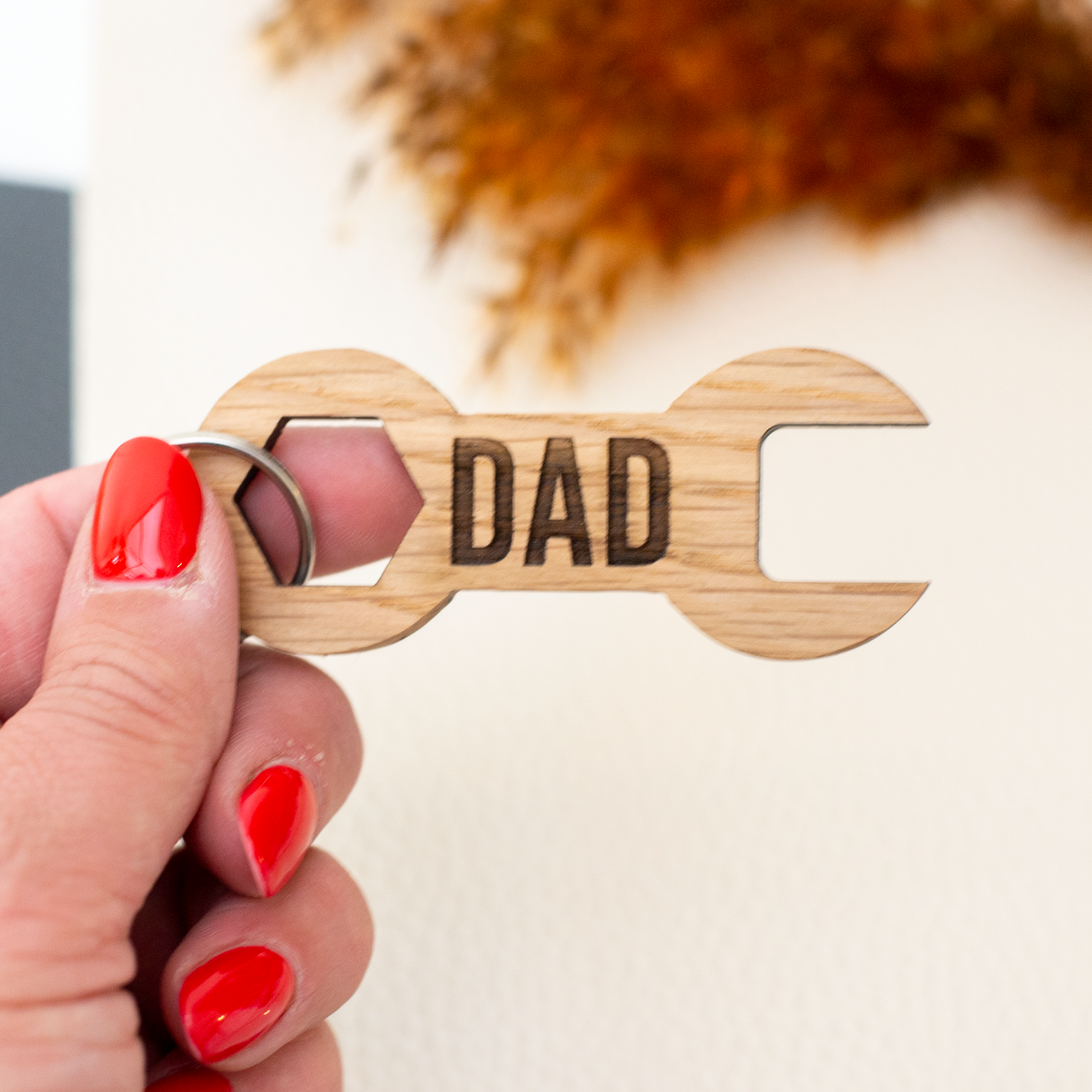 Dad Spanner Wooden Keyring