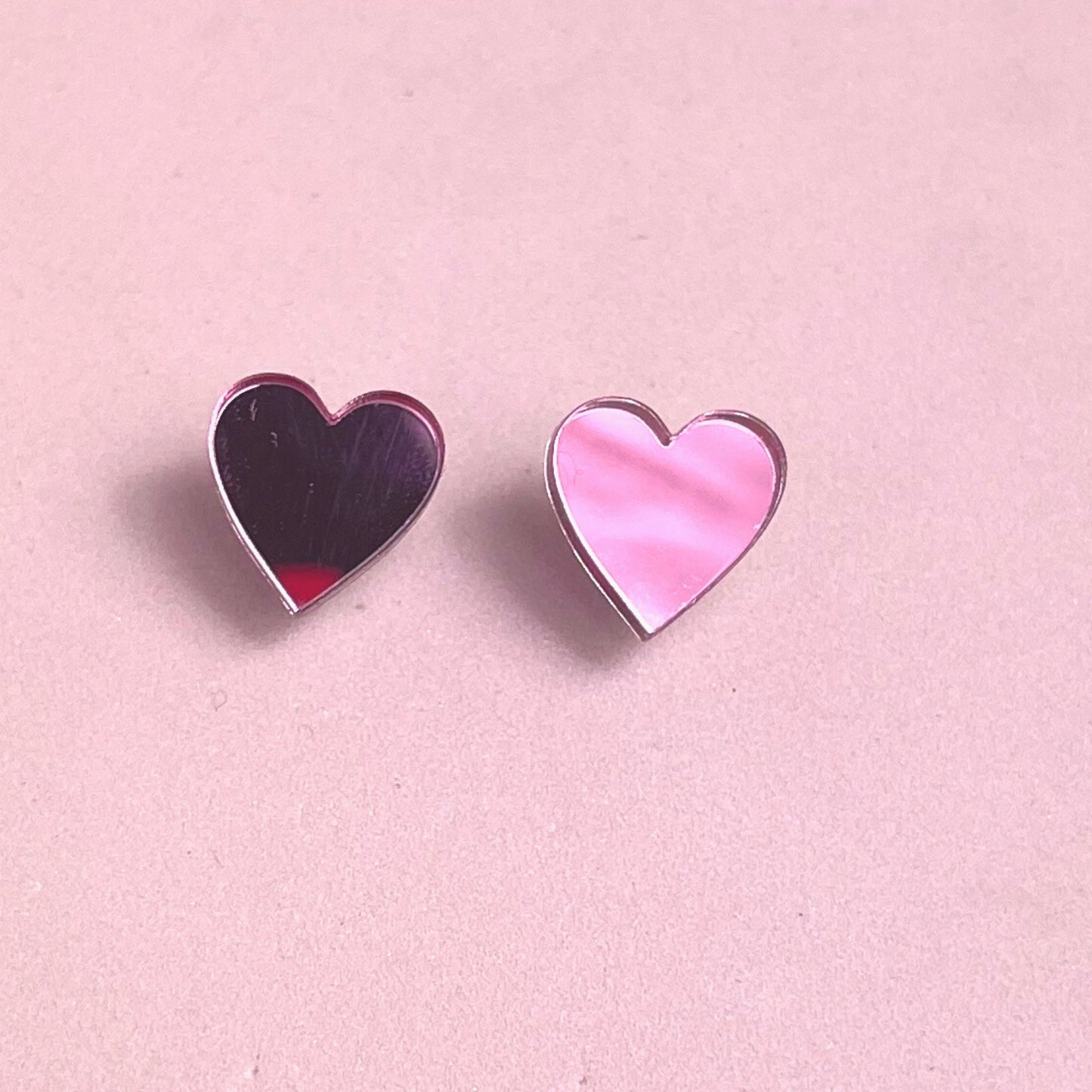 Pink Mirror Love heart Stud Earrings