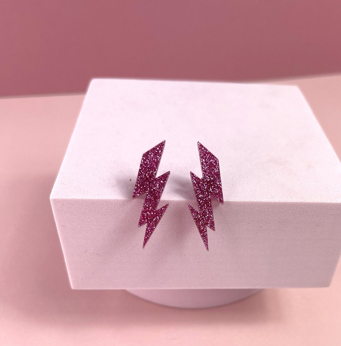 Pink Glitter Lightning Bolt Acrylic Stud Earrings